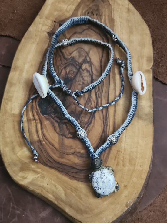 Handmade Jewelry - ⚡️Flash Sale⚡️Handmade Blue Shell & Turtle Pendant Macrame Necklace